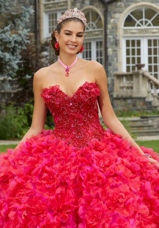 Three-Dimensional Floral Lace Quinceañera Dress with Floral Skirt #34081