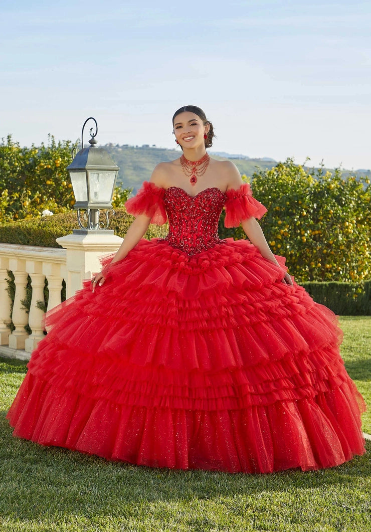Tiered Pleated Tulle Quinceañera Dress #34093