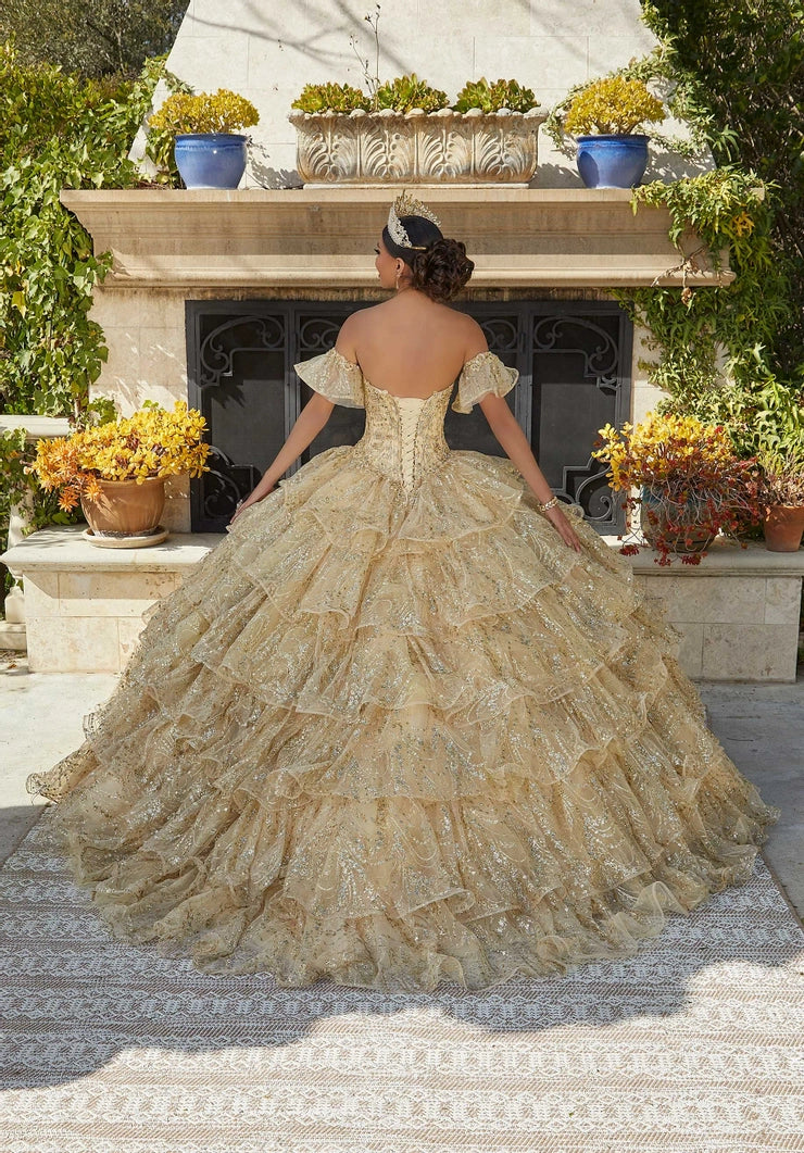 Jeweled and Embroidered Tiered Quinceañera Dress #34094