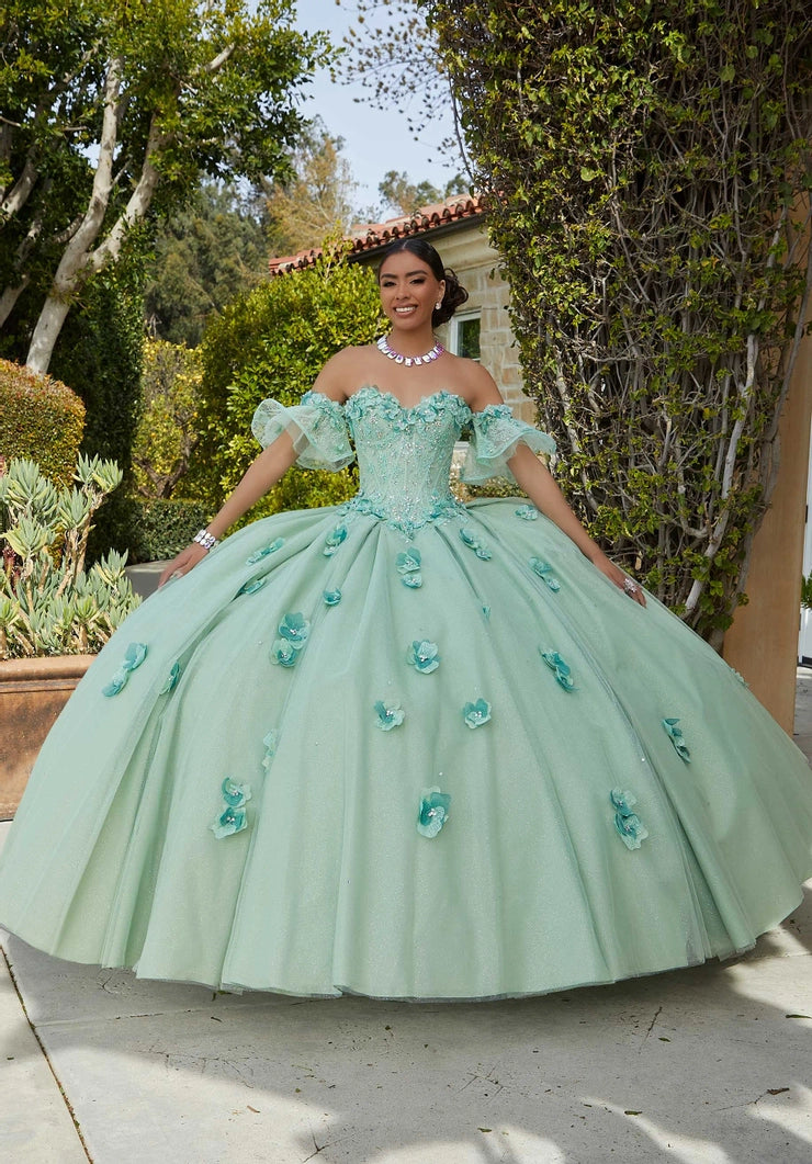 Chantilly Lace Quinceañera Dress with Floral Appliqués #60183