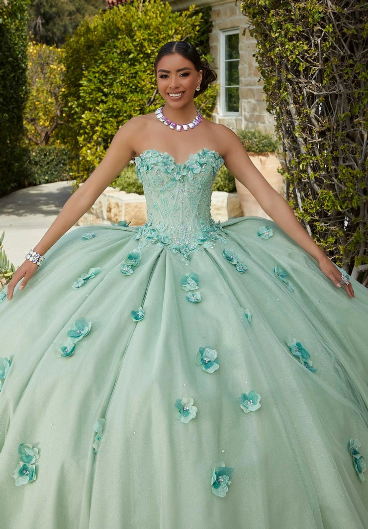 Chantilly Lace Quinceañera Dress with Floral Appliqués #60183