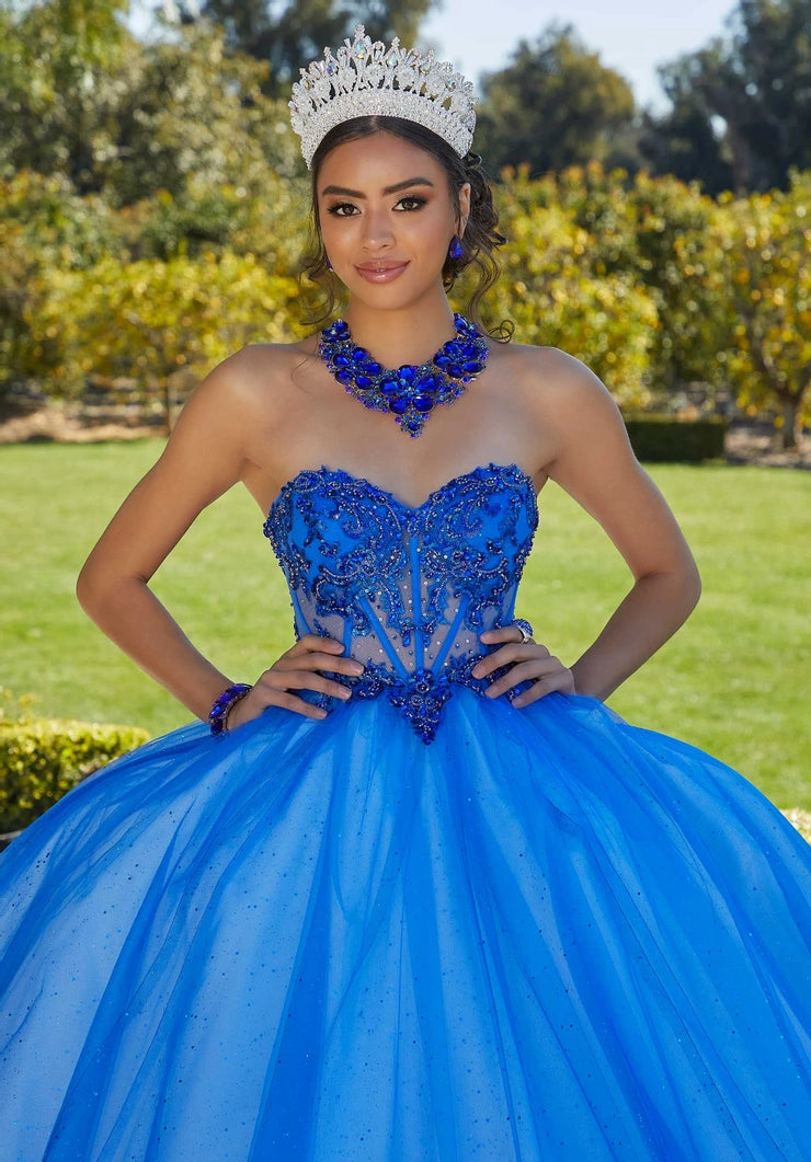 Rhinestone and Crystal Beaded Quinceañera Dress with Sheer Bodice #89427