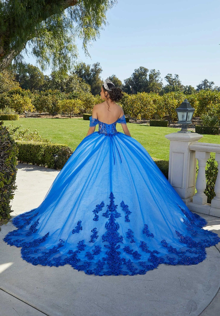 Rhinestone and Crystal Beaded Quinceañera Dress with Sheer Bodice #89427