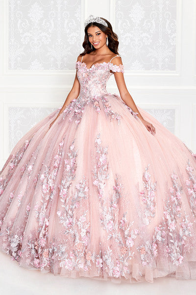 quinceanera ball gown with three-dimensional floral PR12263