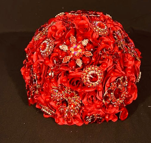 Red bouquet with red and gold applications