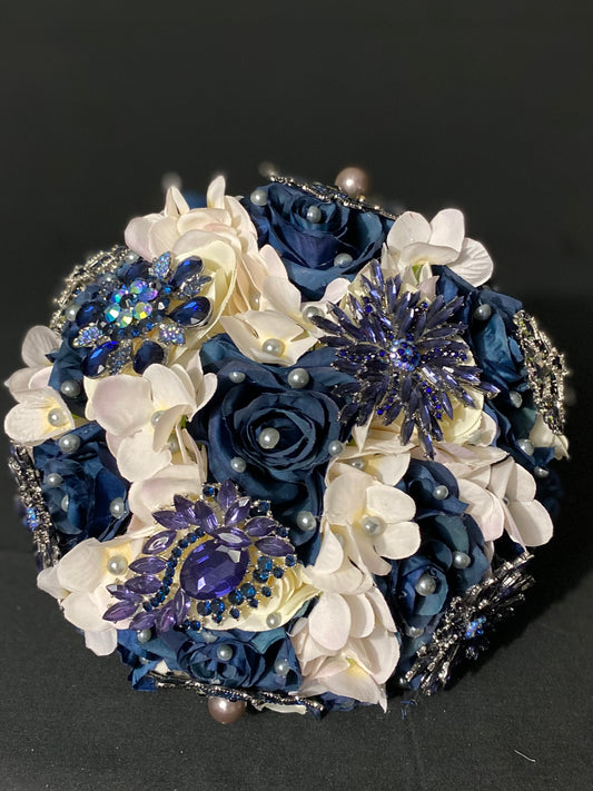 Navy blue with Ivory Bouquet