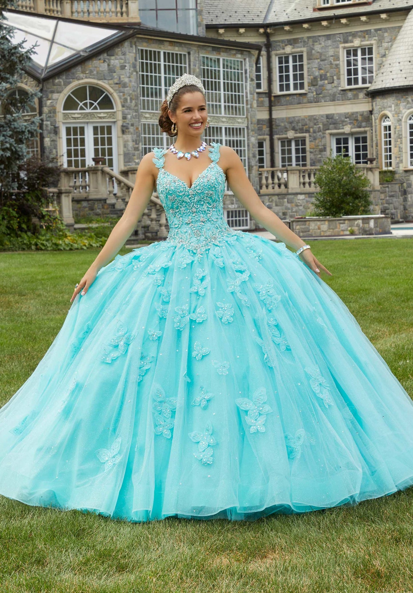 Three-Dimensional Butterfly and Embroidered Quinceañera Dress #34084