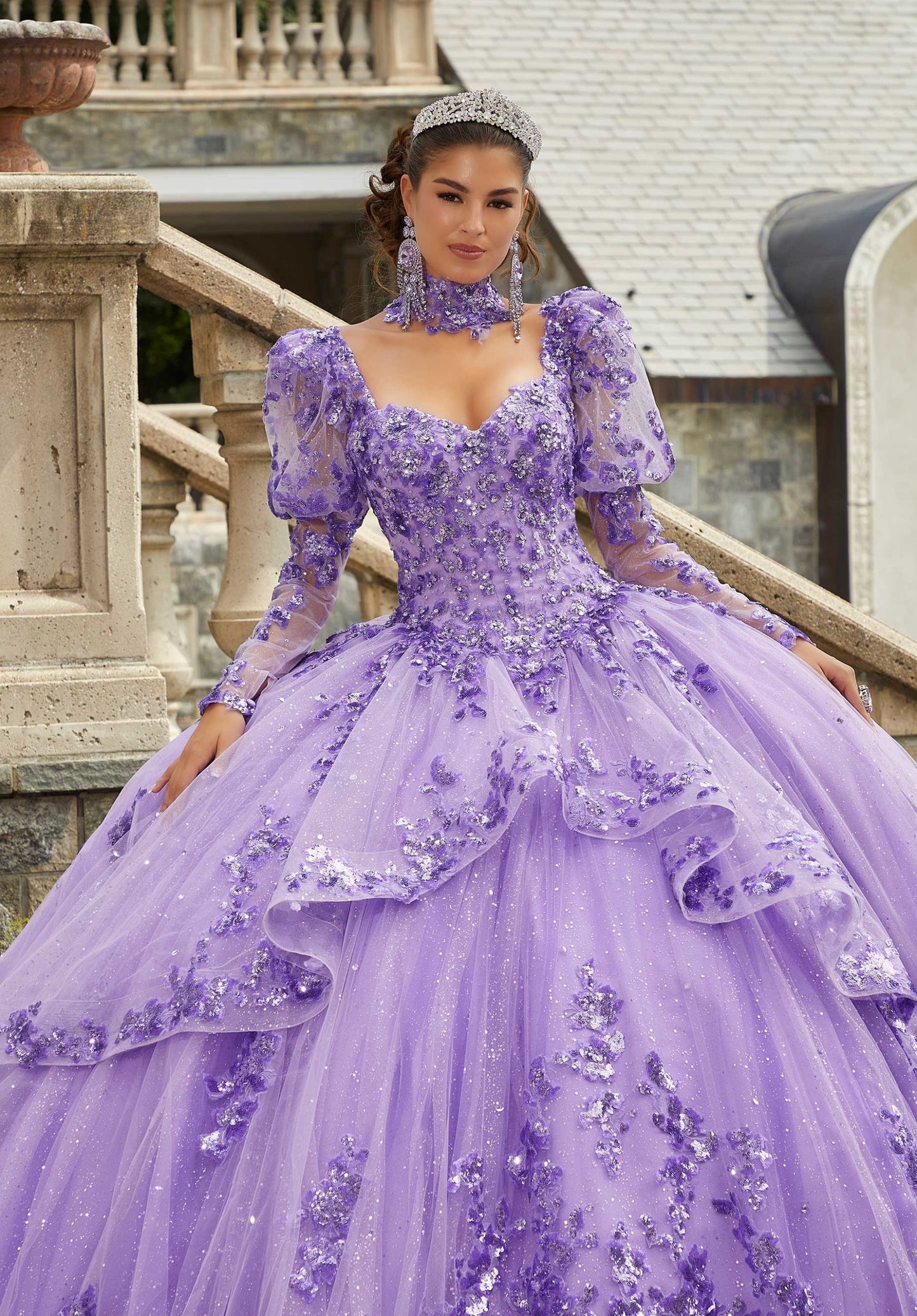 Sparkle Tulle Quinceañera Dress with Long Pouf Sleeves #60172