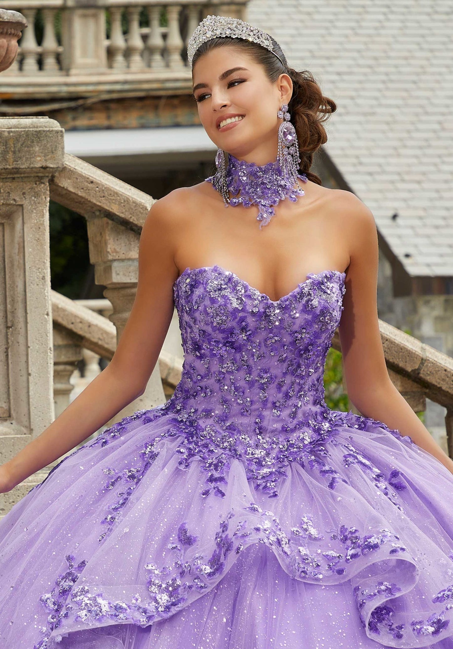 Sparkle Tulle Quinceañera Dress with Long Pouf Sleeves #60172