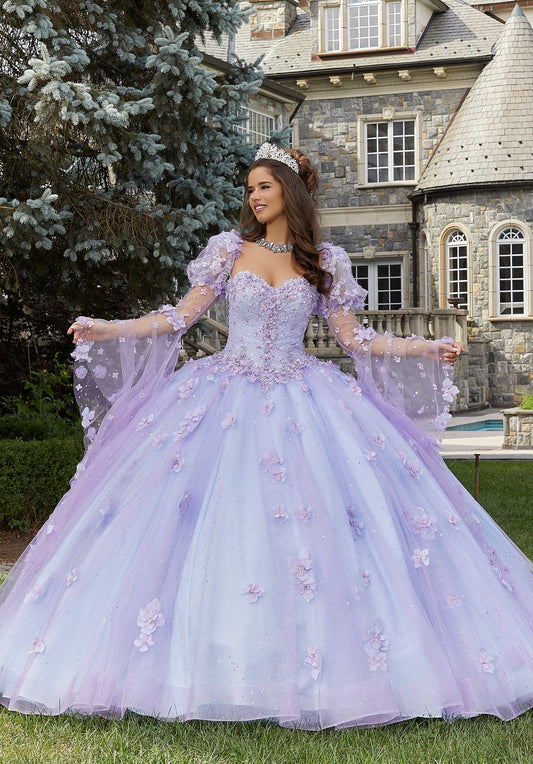Glitter Tulle Quinceañera Dress with Three-Dimensional Floral Appliqués#60174