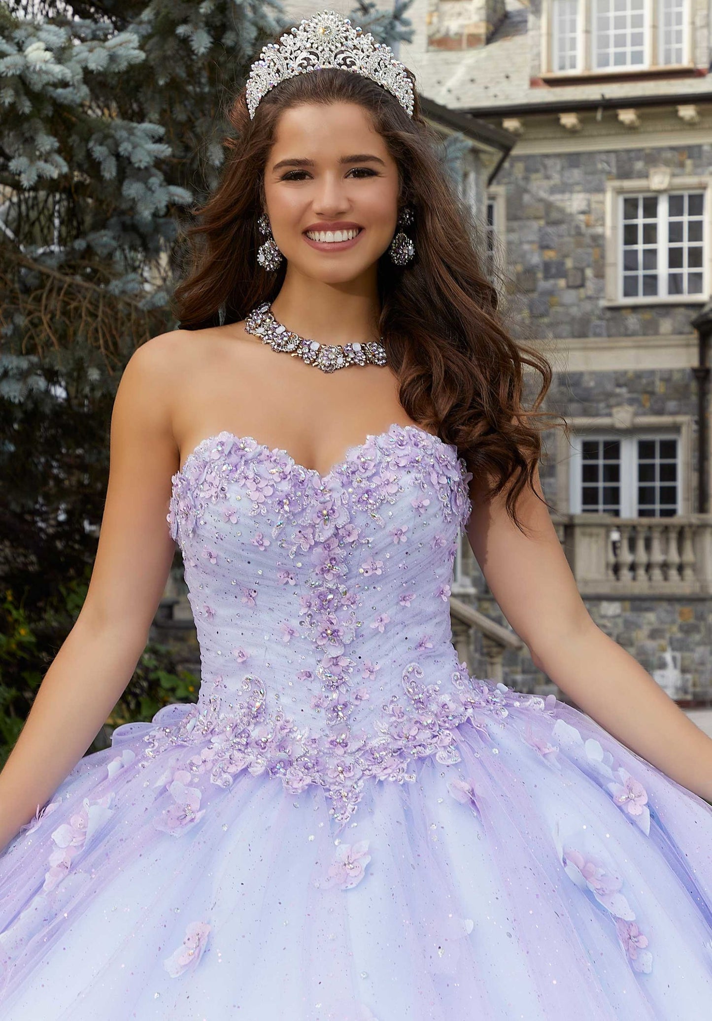 Glitter Tulle Quinceañera Dress with Three-Dimensional Floral Appliqués#60174