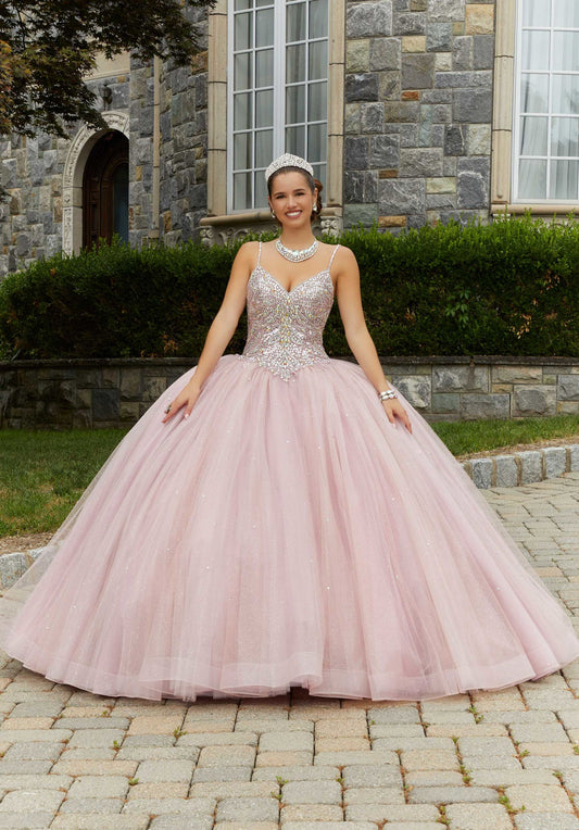Rhinestone and Crystal Beaded Quinceañera Dress with Bow#60175
