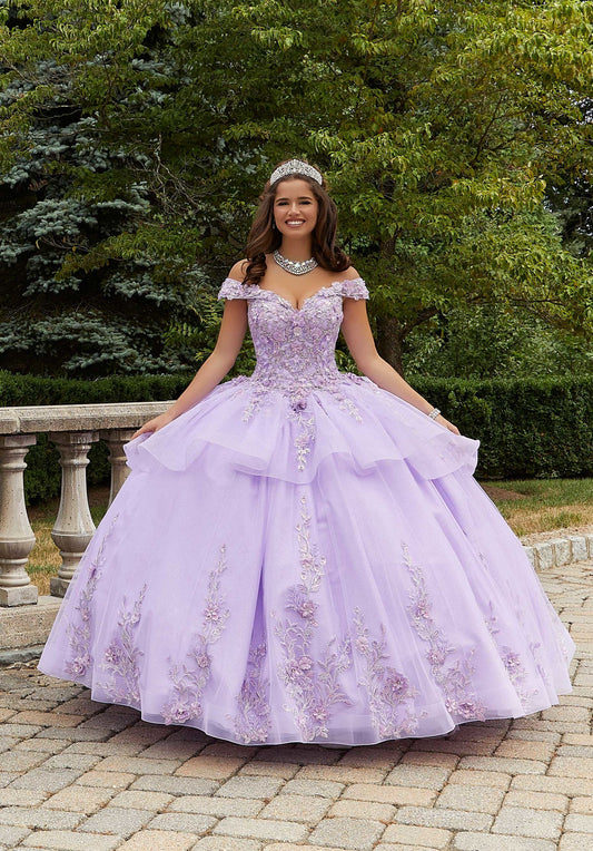 Three-Dimensional Floral Quinceañera Dress with Flounced Overskirt#89409