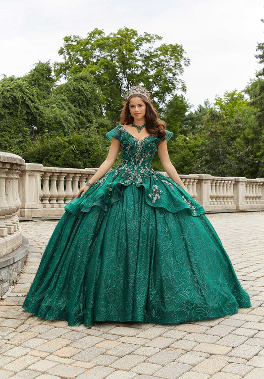 Contrasting Three-Dimensional Appliquéd Quinceañera Dress#89412