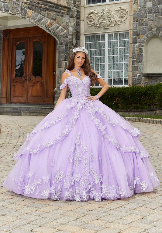 Metallic Embroidered Quinceañera Dress with Three-Dimensional Butterflies#89414