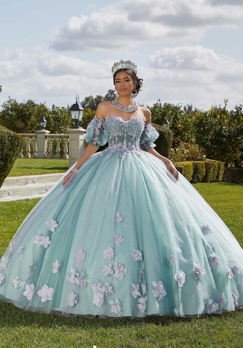 Three-Dimensional Floral Quinceañera Dress with Corset Bodice #89421