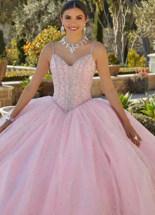 Patterned Glitter Quinceañera Dress with Bow #89430