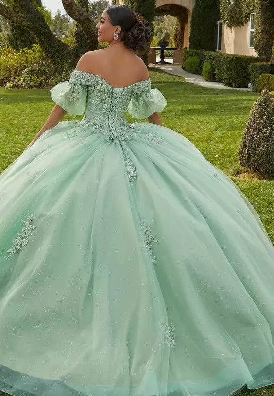 Glitter Tulle Quinceañera Dress with Glitter Lace Appliqués  #89434