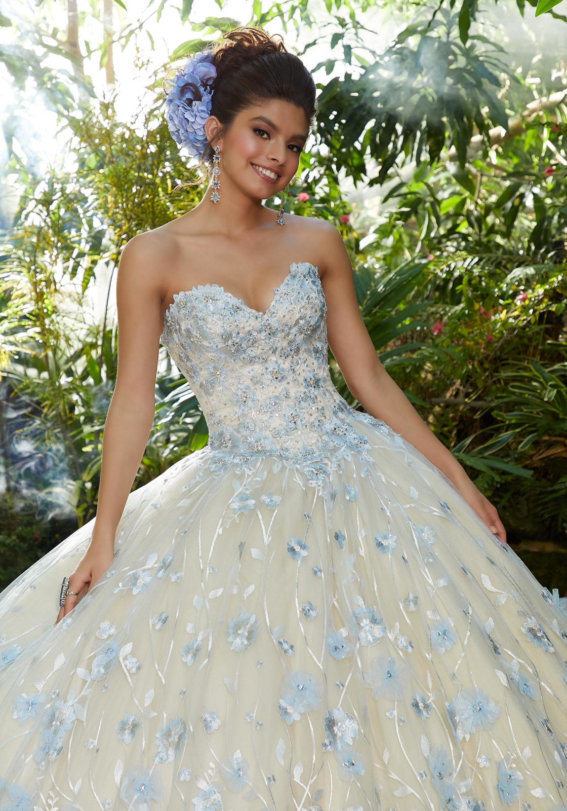 Crystal Beaded, Allover Floral Embroidered Pattern on a Tulle Ballgown #34011