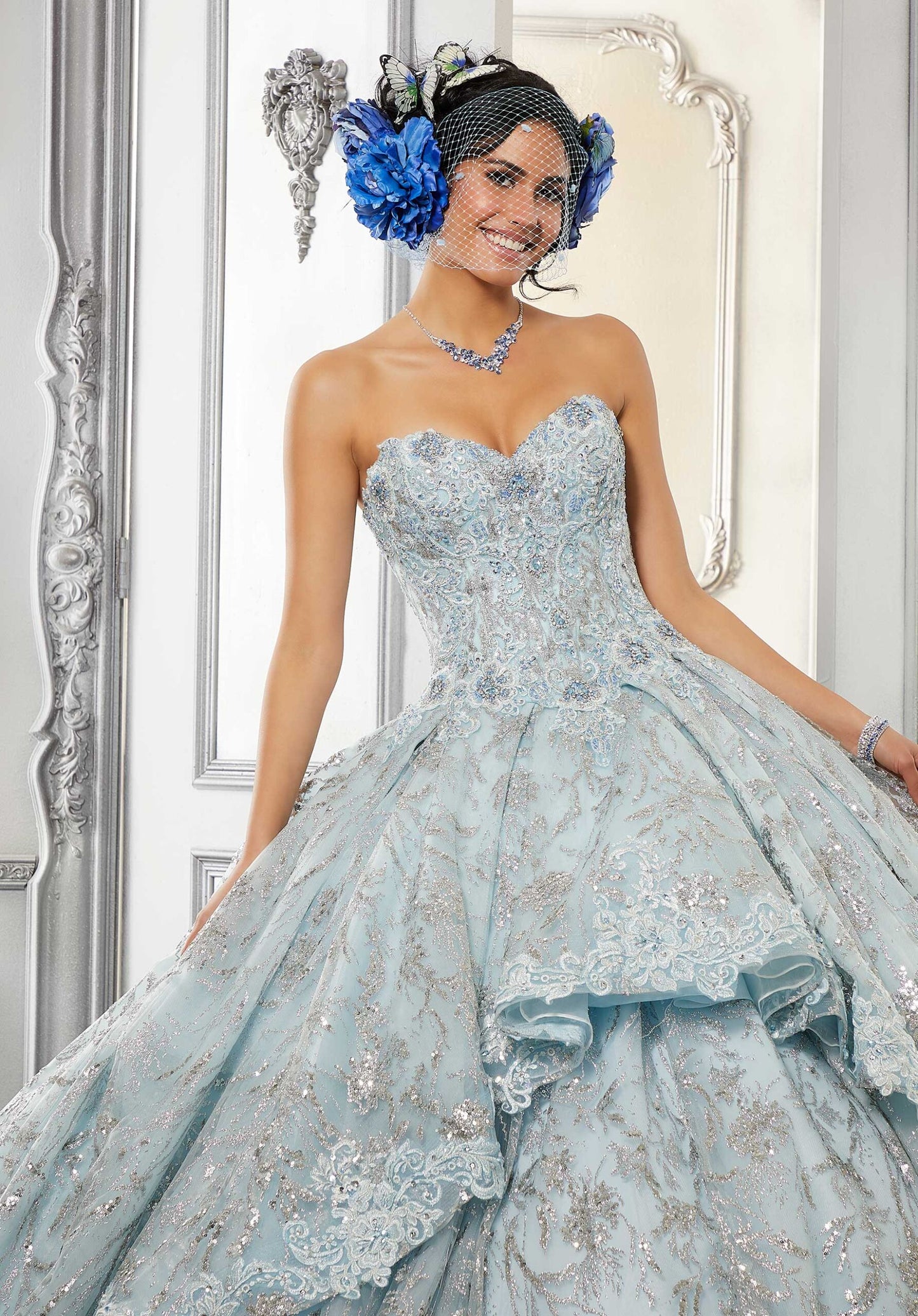 Embroidered Lace High Low Quinceañera Dress #34055