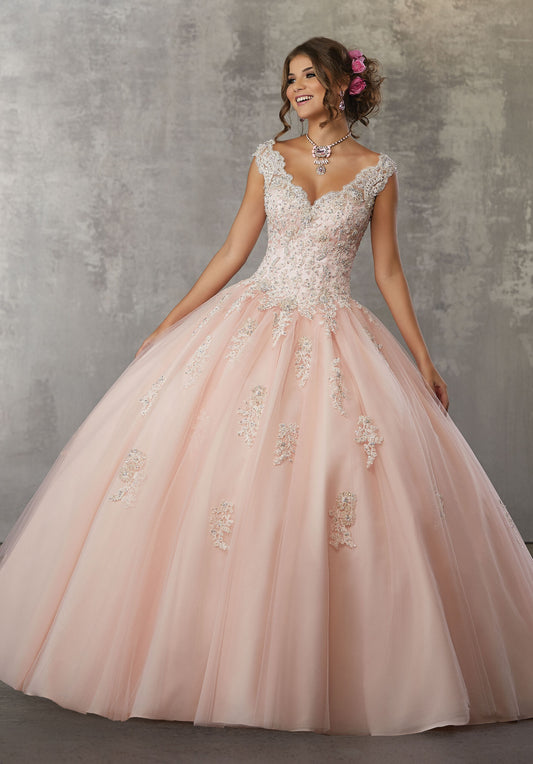 Crystal Beaded Lace Appliqués on a Tulle Ball Gown #60033