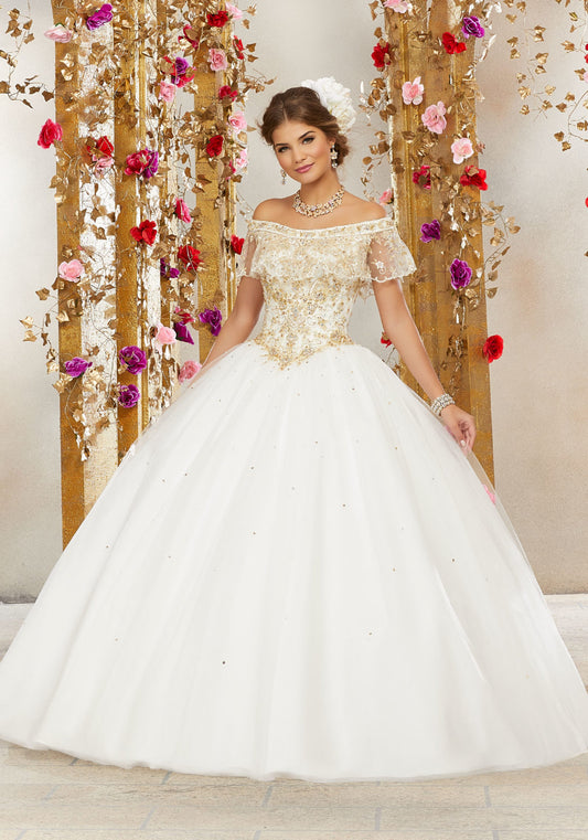 Rhinestone and Crystal Beaded Embroidery on a Tulle Ballgown #60075