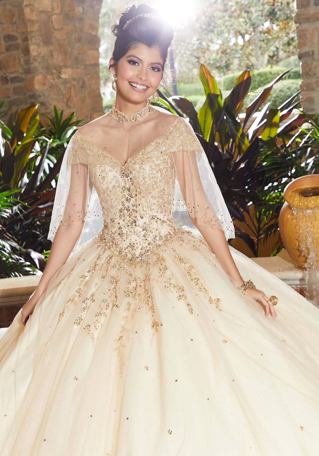 Contrasting Crystal Beaded Embroidery on a Tulle Ballgown
