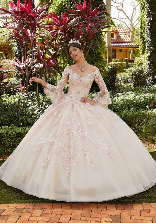 Bell Sleeve Floral Embroidered Quinceañera Dress #60124