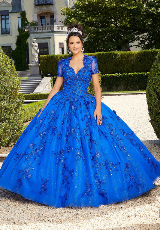 Glitter Tulle Quinceañera Dress with Three-Dimensional Flowers #60133