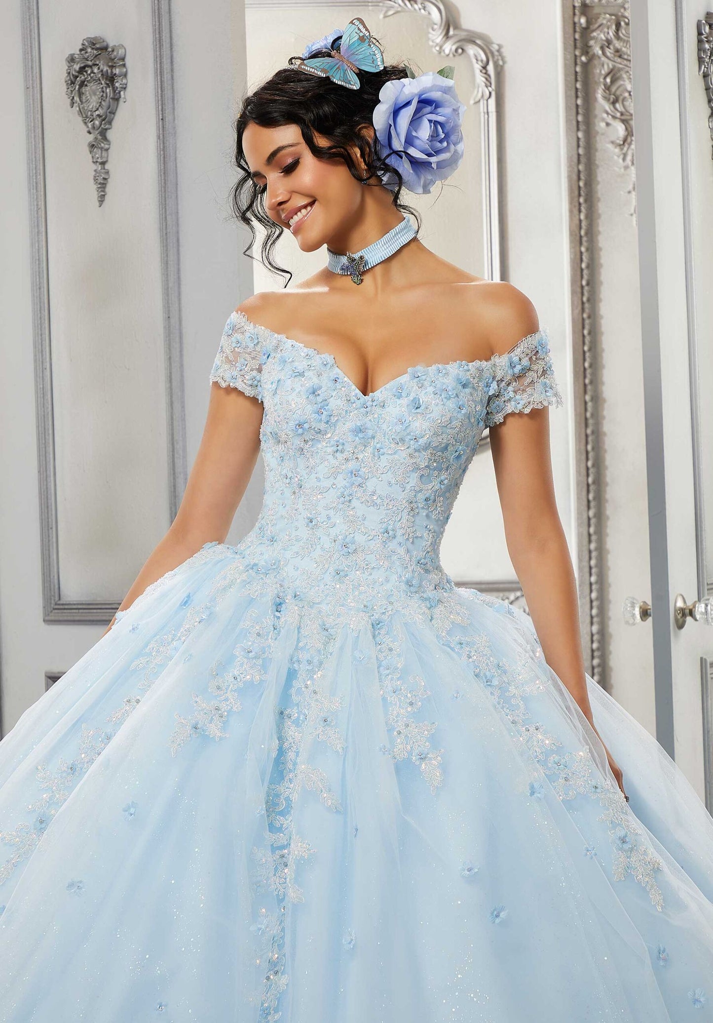 Beaded Lace and Sparkle Tulle Quinceañera Dress #60143
