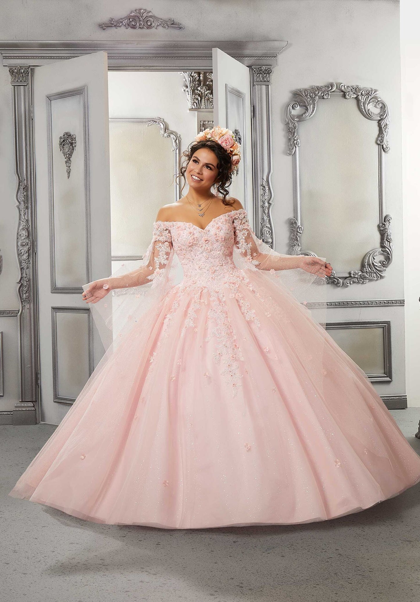 Beaded Lace and Sparkle Tulle Quinceañera Dress #60143
