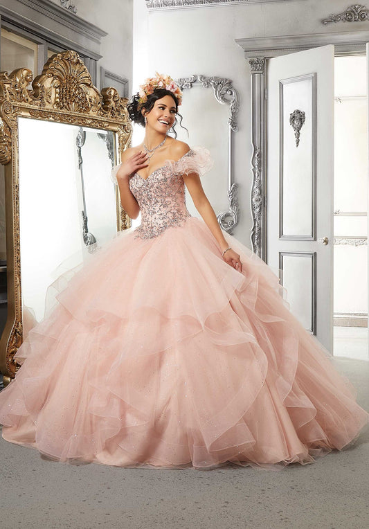 Sequined Metallic Lace and Flounced Tulle Quinceañera Dress #60145