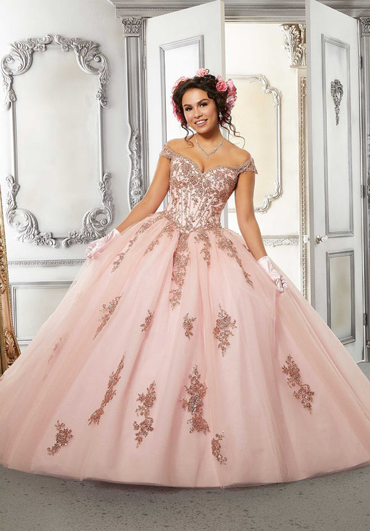 Crystal Beaded Metallic Lace Quinceañera Dress #60146