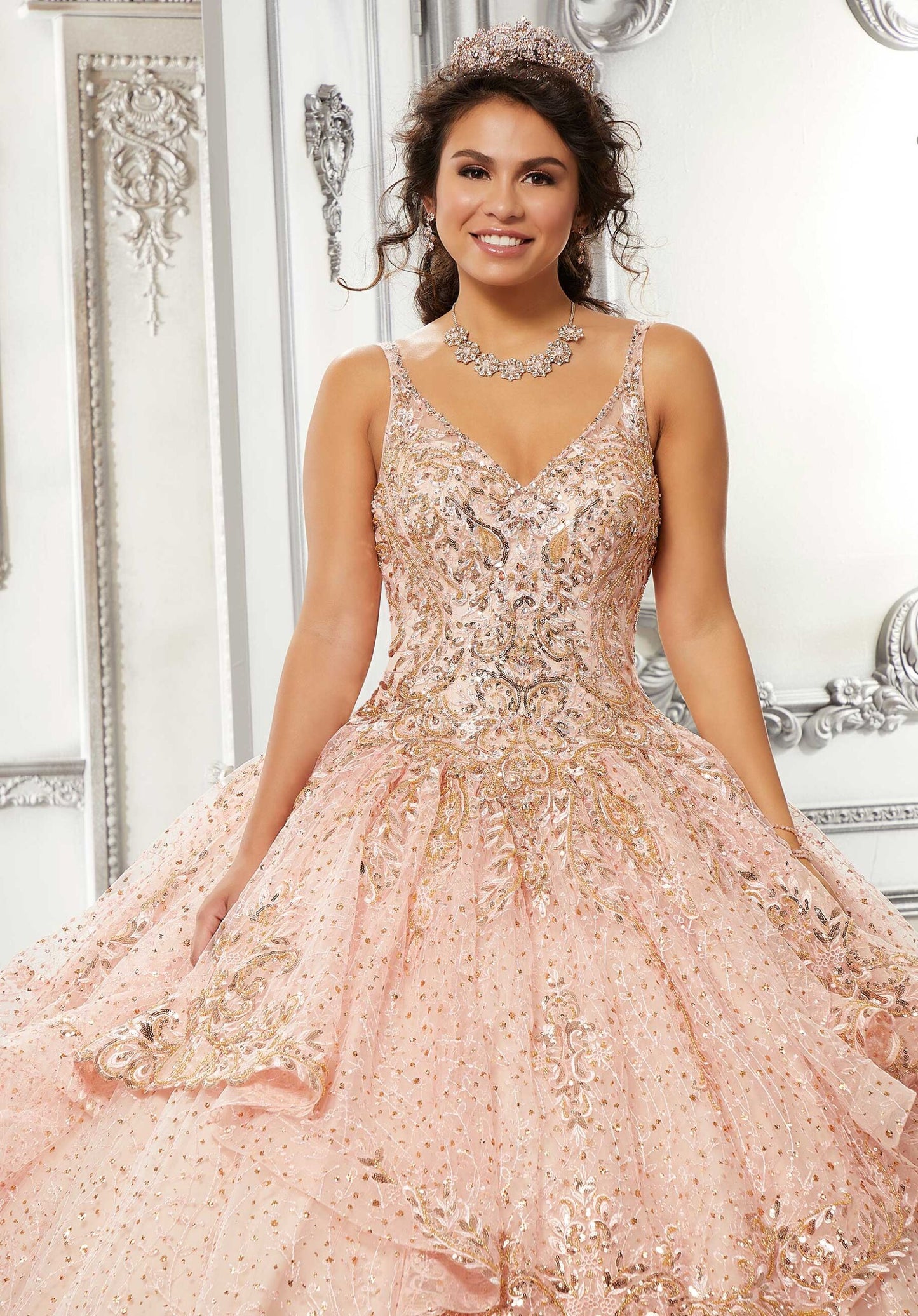 Allover Embroidered Crystal Beaded Quinceañera Dress #89321
