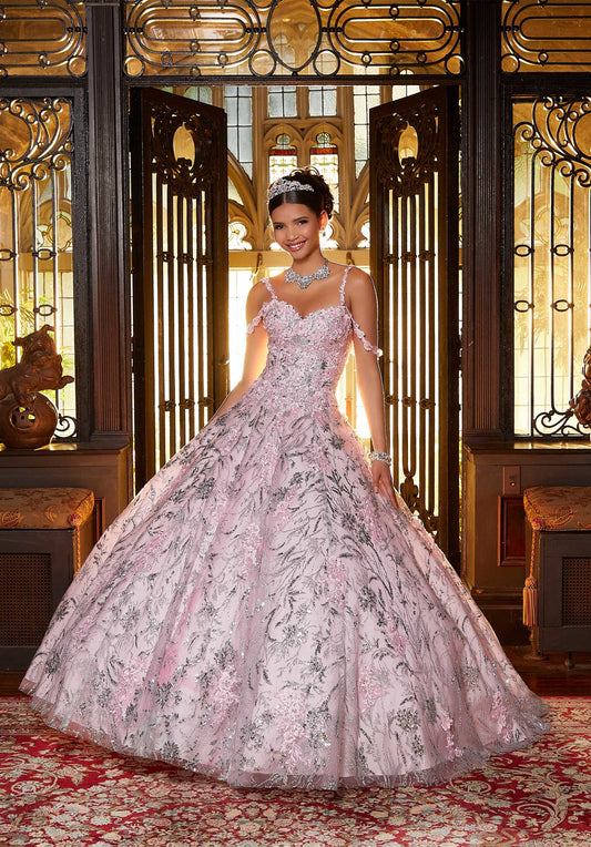 Floral Lace and Glitter Quinceñera Dress #89332