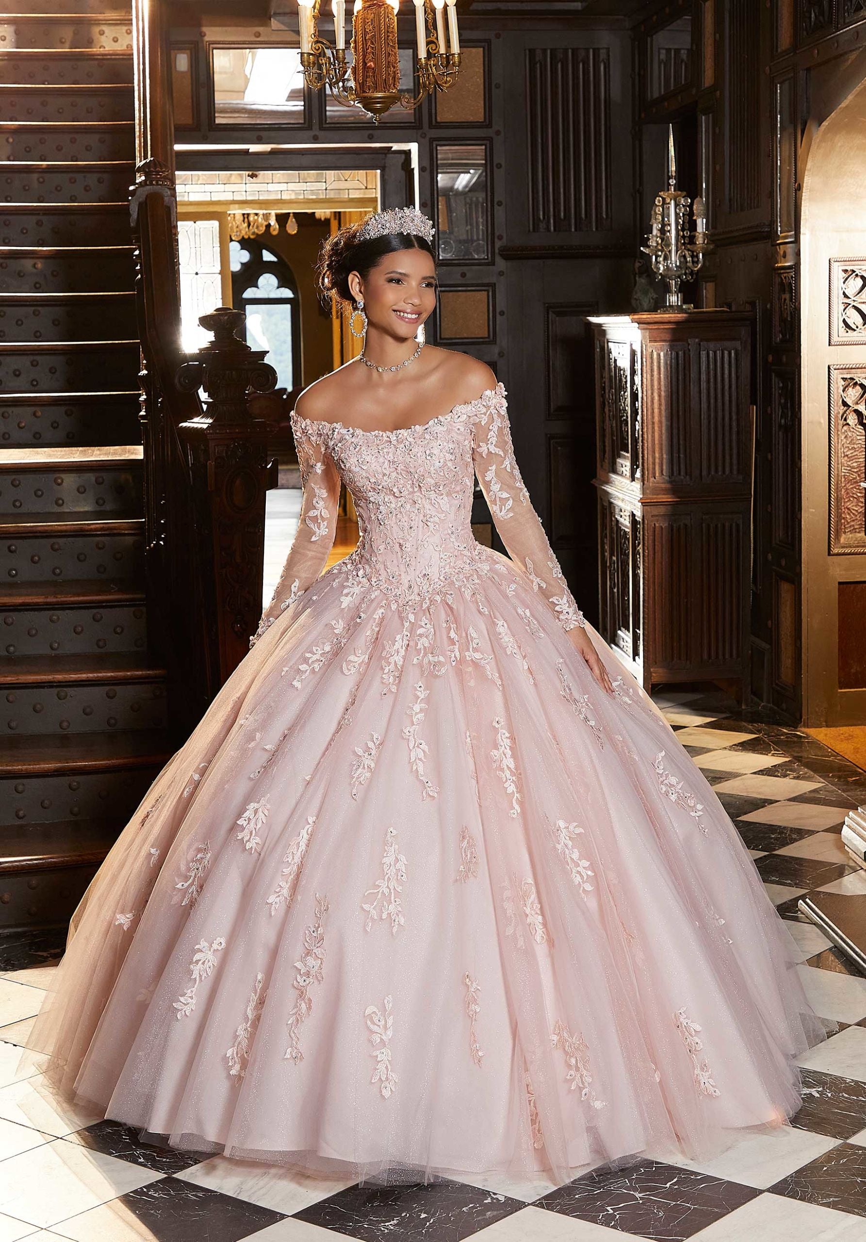 Pink lace quinceanera store dresses