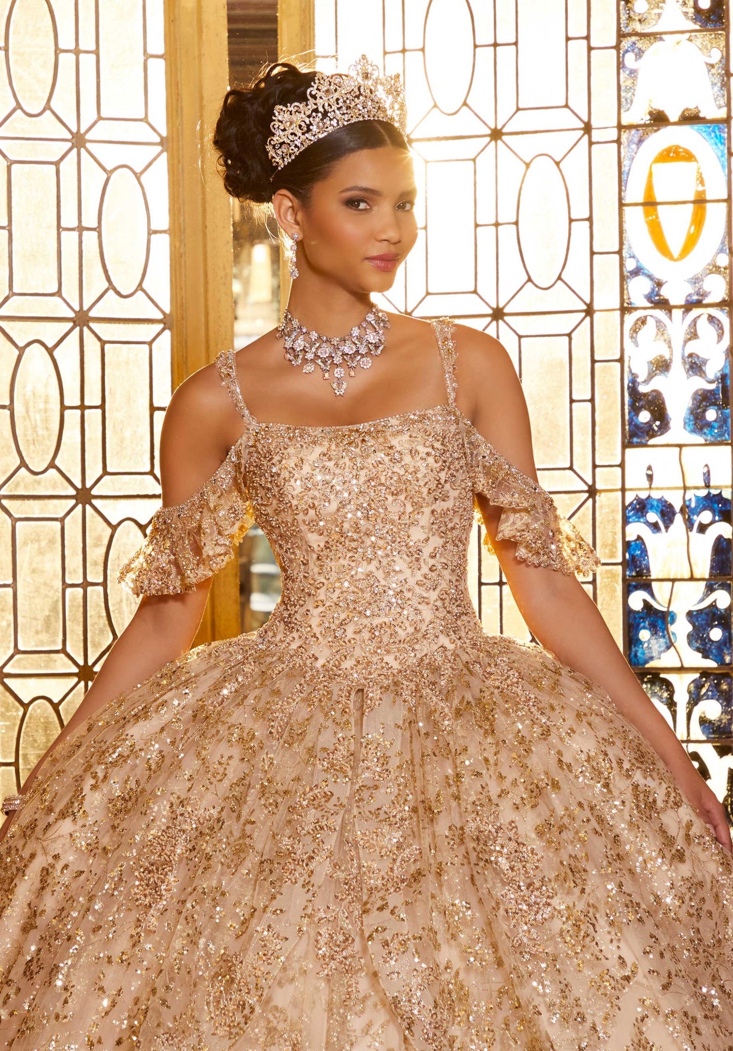 Allover Patterned Sequined Quinceañera Dress #89346