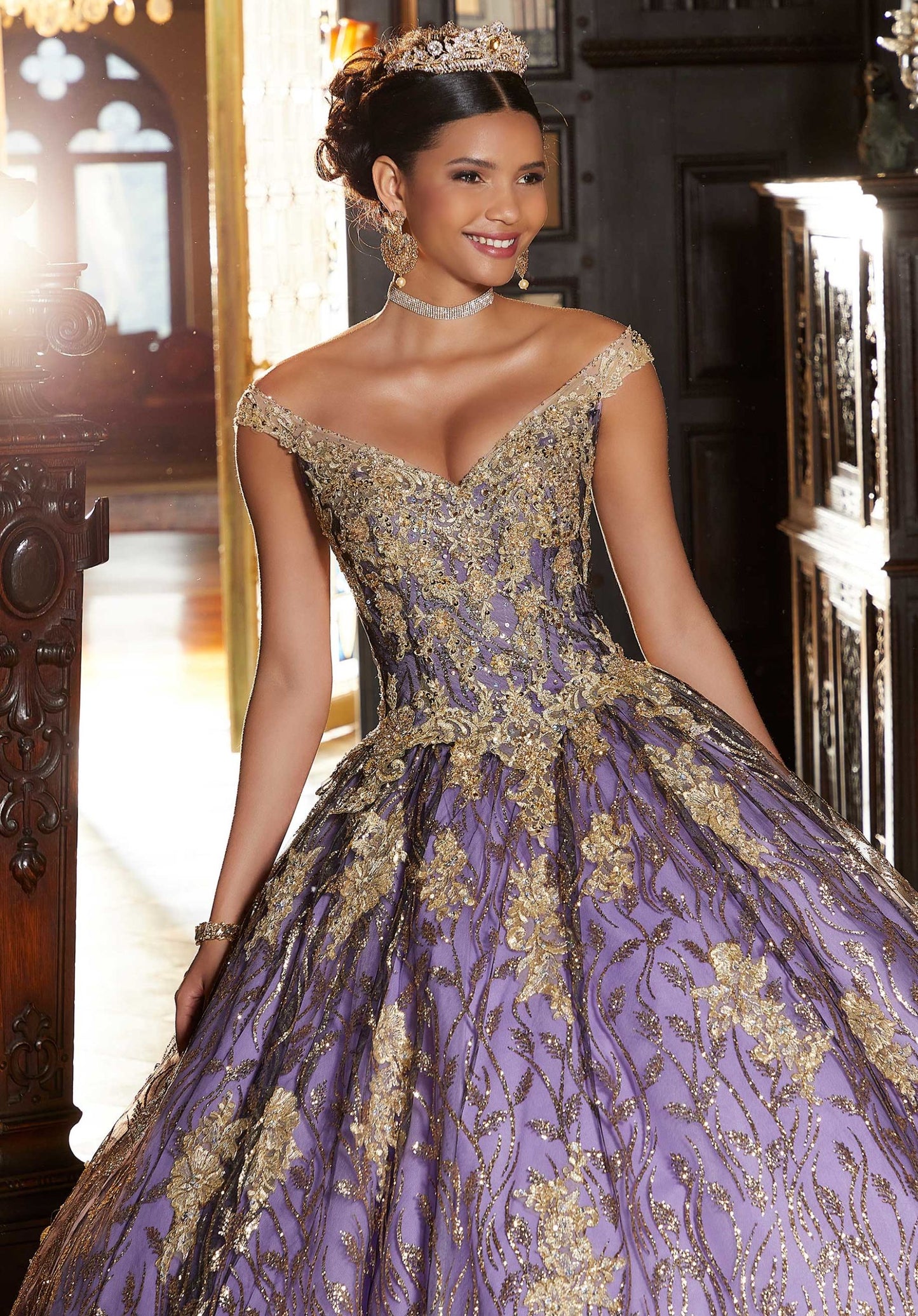 Appliquéd and Glitter Patterned Quinceañera Dress #89347