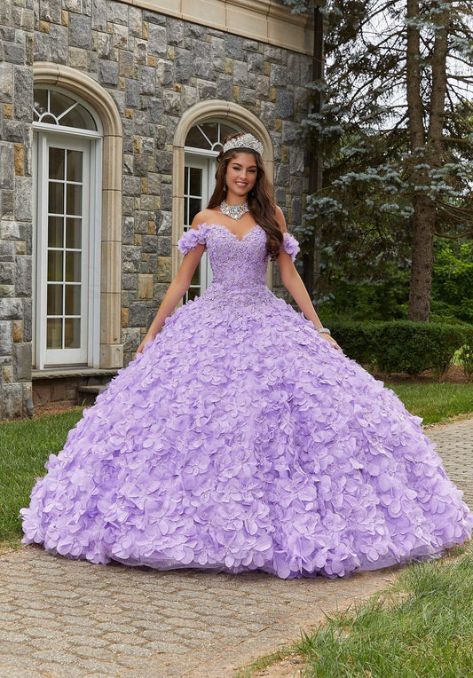 Crystal Beaded Lace Quinceañera Dress with Floral Skirt #89403