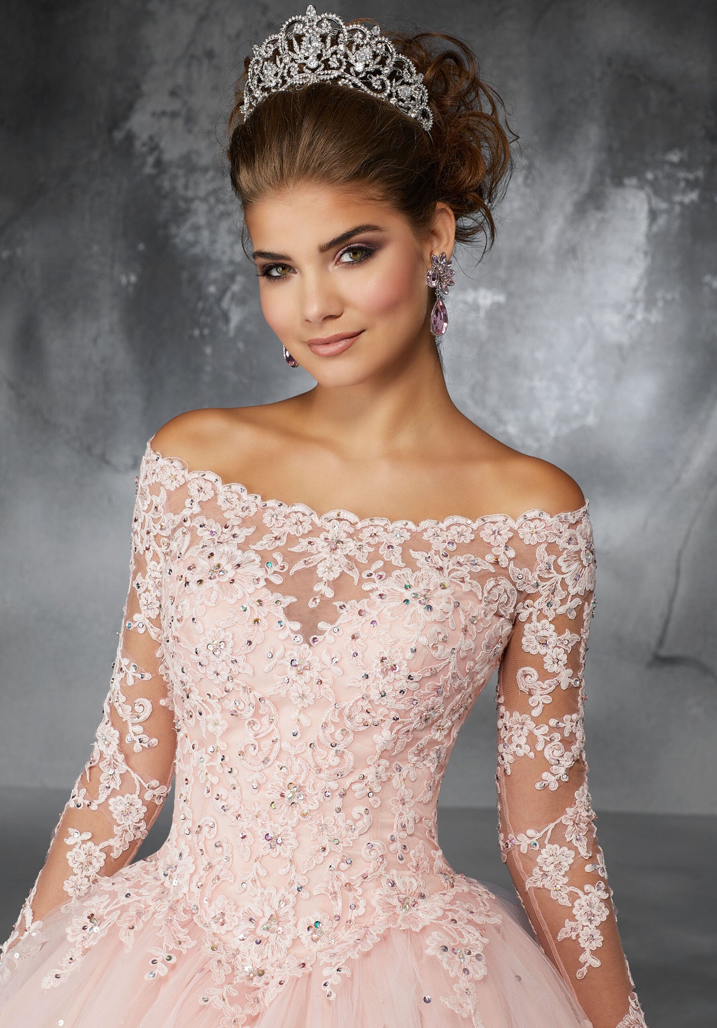 Beaded Lace Appliqués on a Tulle Ballgown Skirt #60052