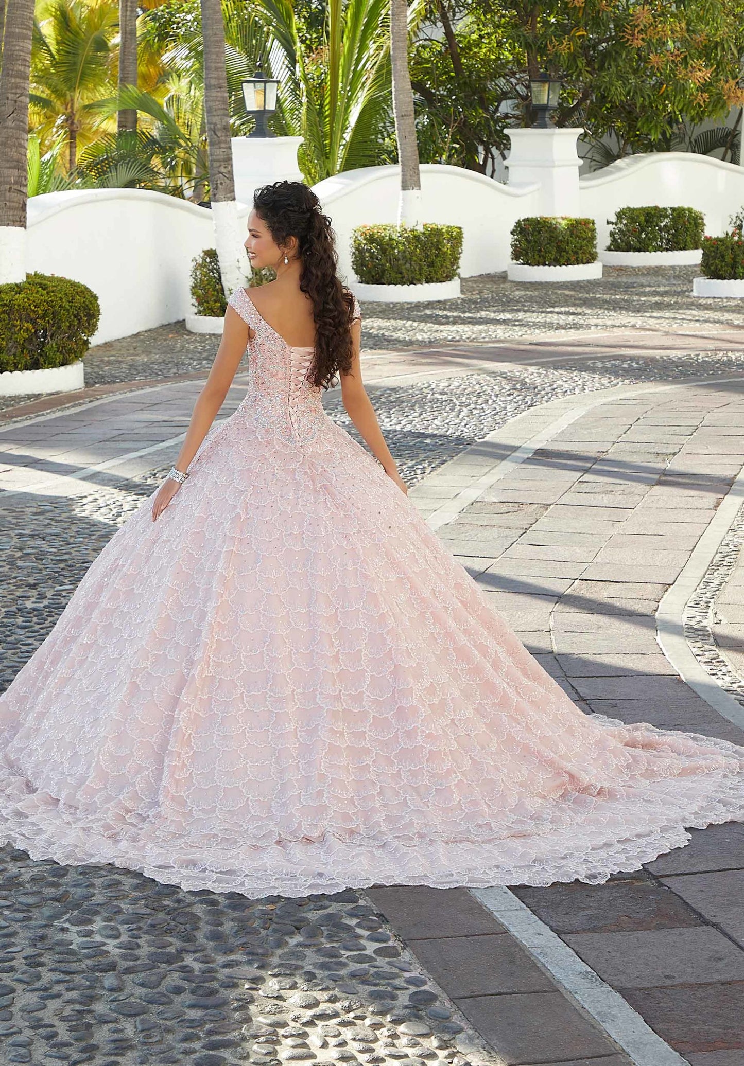 Scalloped Embroidered Sparkle Tulle Quinceañera Dress #34071