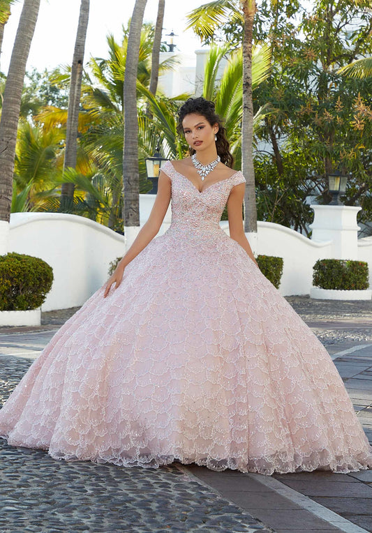 Scalloped Embroidered Sparkle Tulle Quinceañera Dress #34071