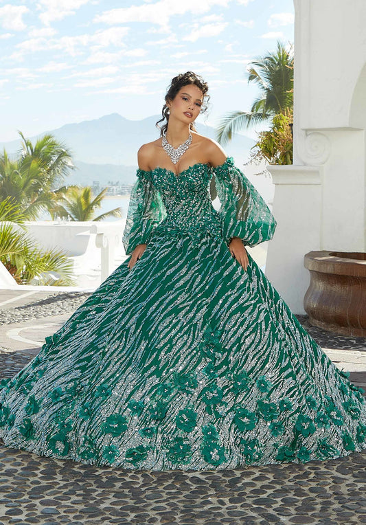 Patterned Sparkle Sequin Tulle Quinceañera Dress #34073