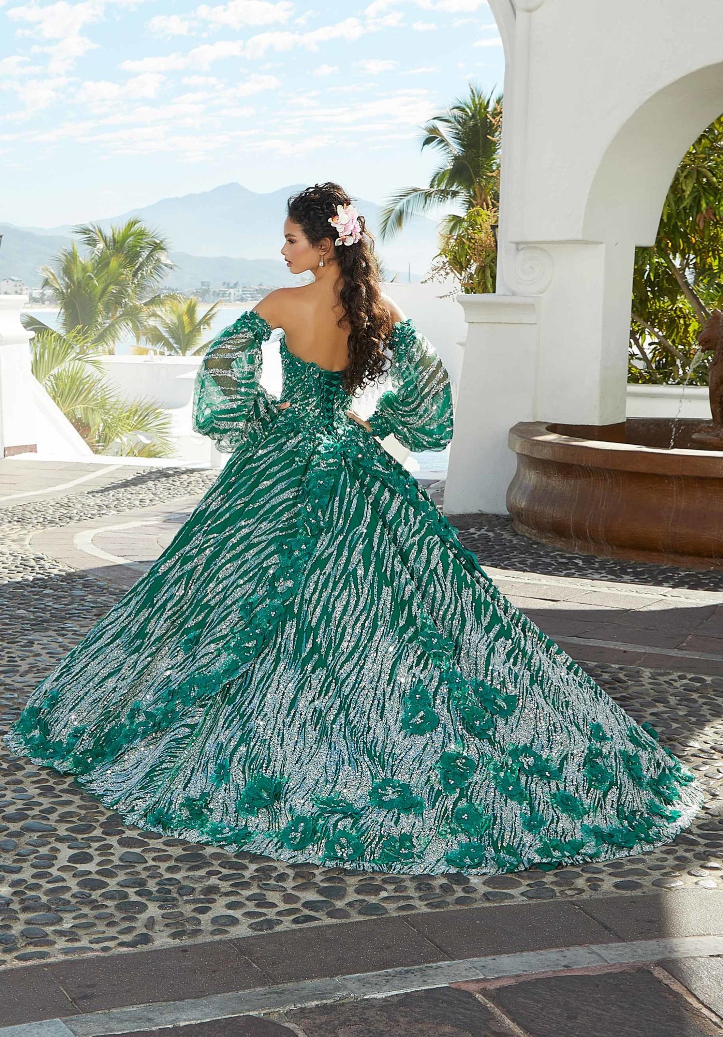 Patterned Sparkle Sequin Tulle Quinceañera Dress #34073