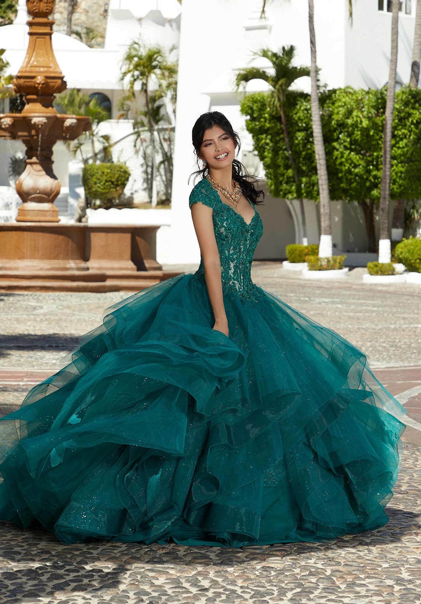 Flounced Sparkle Tulle Quinceañera Dress #60161