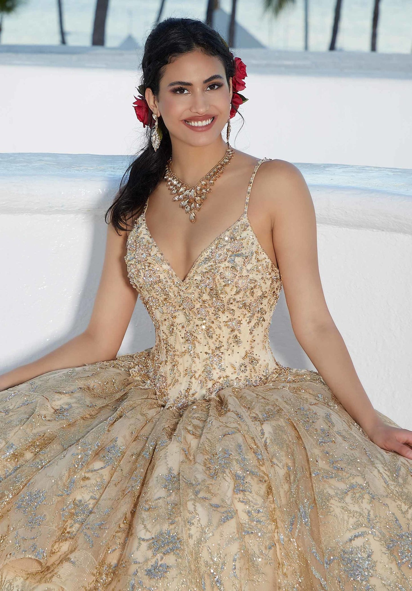 Crystal Beaded Embroidered Flounced Quinceañera Dress #60163
