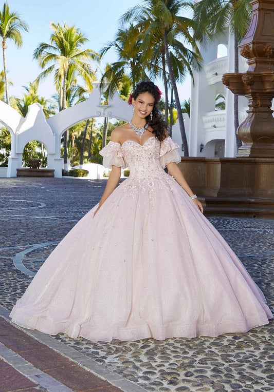 Rhinestone and Crystal Beaded Embroidered Quinceañera Dress #60164