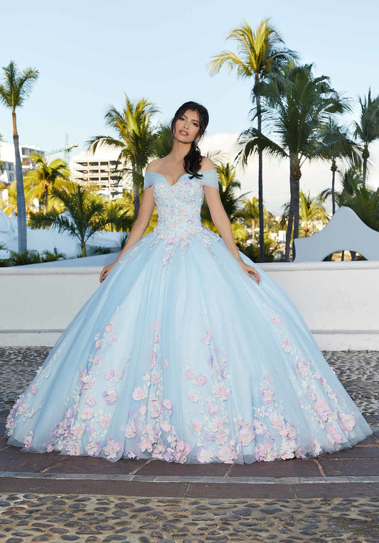 Three-Dimensional Floral Sparkle Appliqué Quinceañera Dress #60165