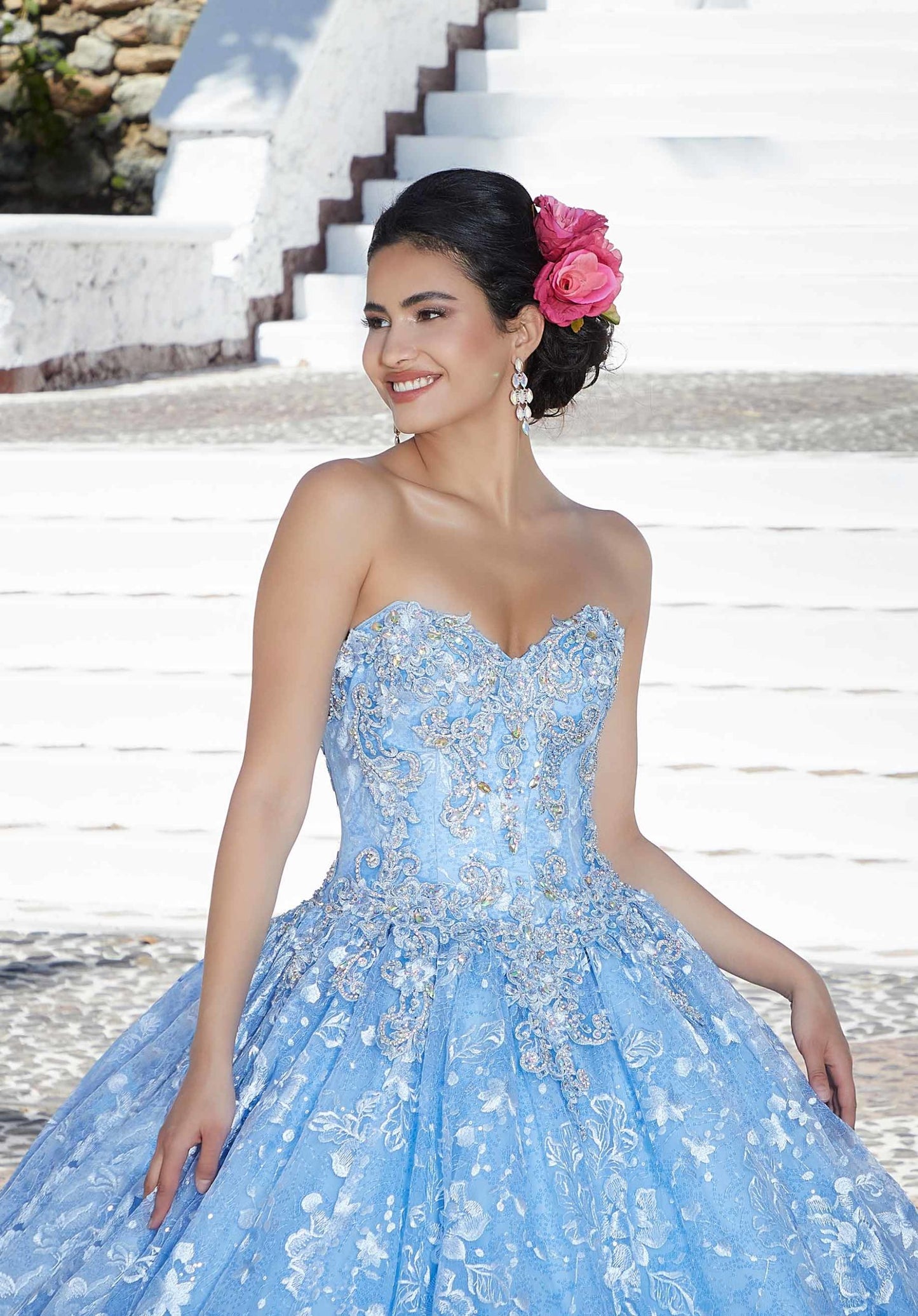 Allover Sequin Embroidered Quinceañera Dress with Three-Dimensional Floral Embroide #89366
