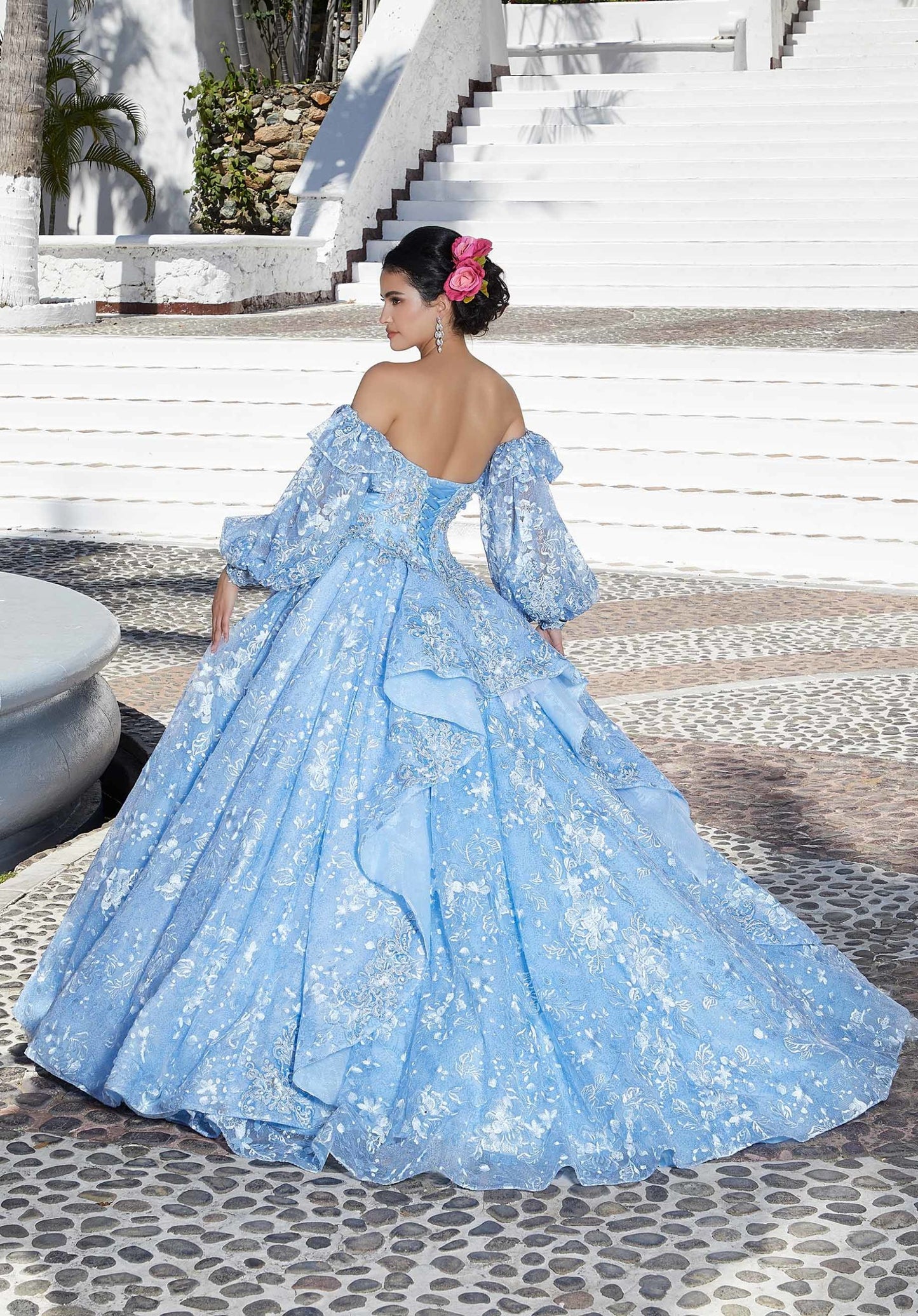 Allover Sequin Embroidered Quinceañera Dress with Three-Dimensional Floral Embroide #89366